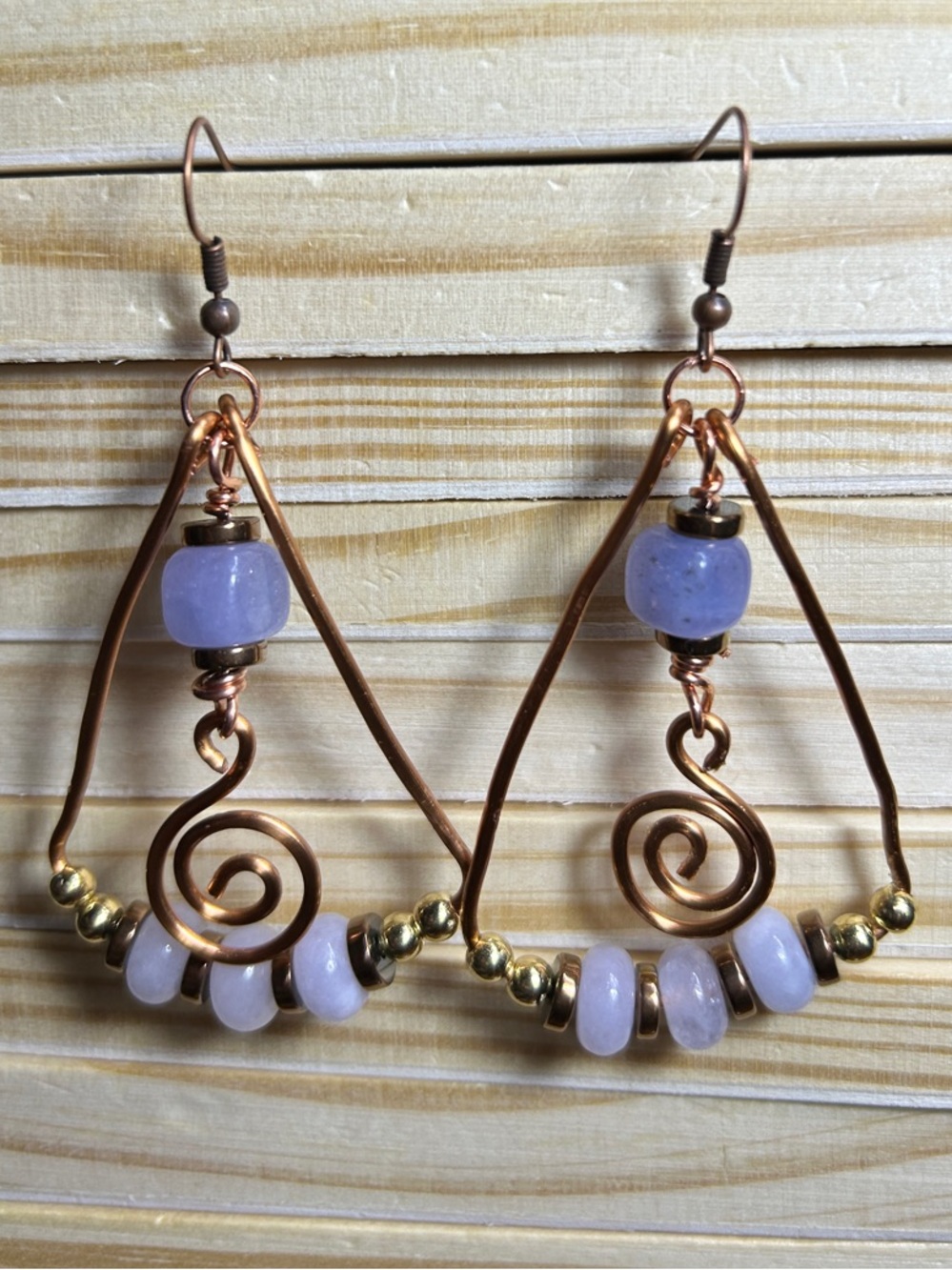 3/$25 Copper Teardrop Earrings with Aquamarine Beads